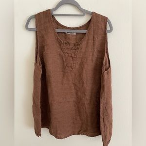 Sleeveless Flax Textured Brown Linen Top